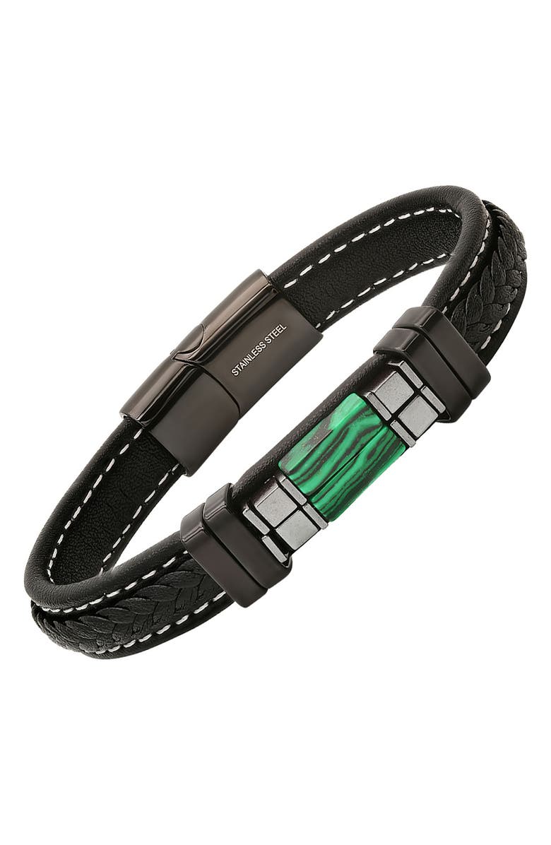 HMY JEWELRY Black Agate or Lapis Lazuli Leather Bracelet, Alternate, color, Black/ Green