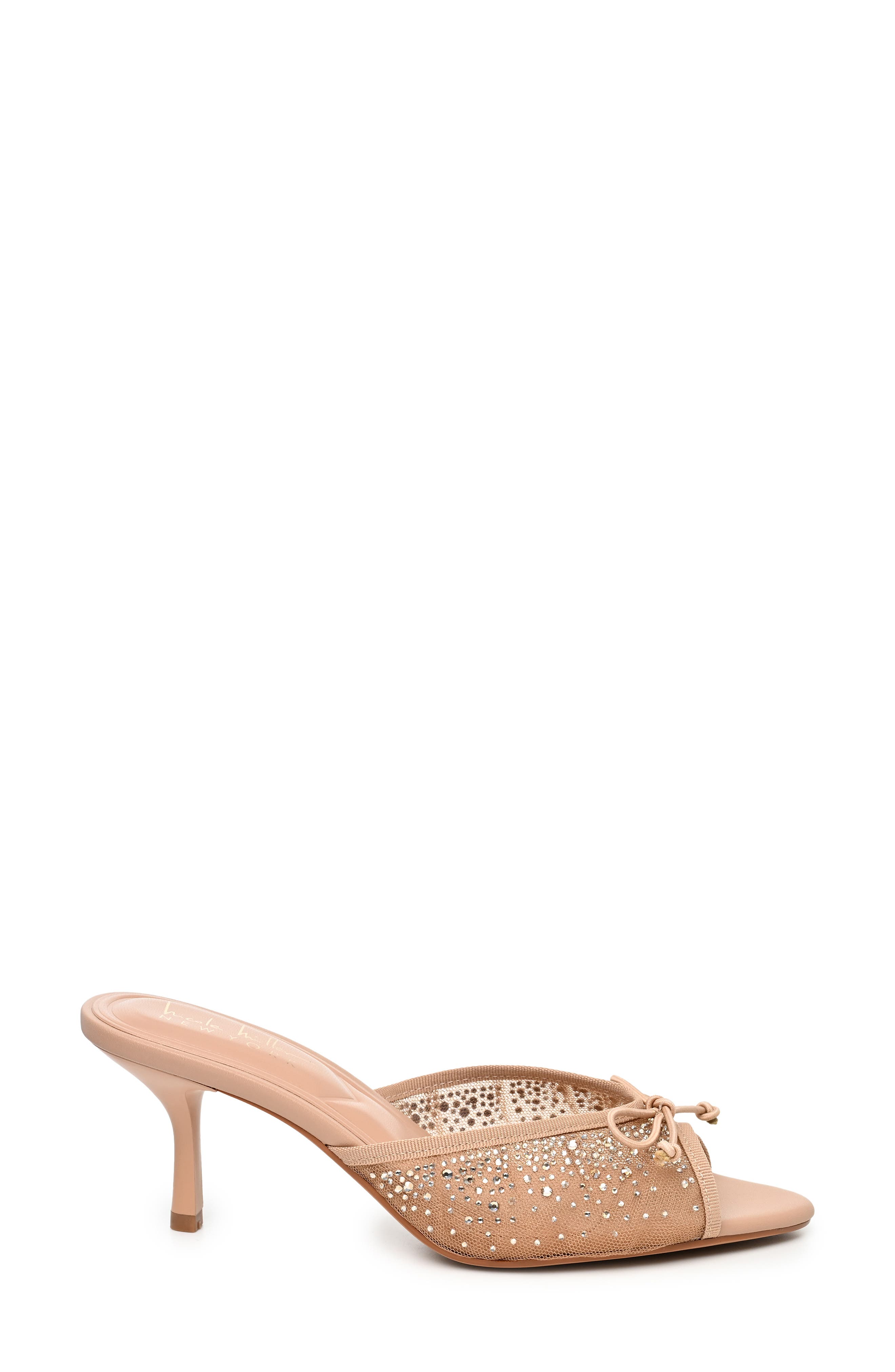 Points Bow Mesh Slide Sandal, Alternate, color, NUDE BLING