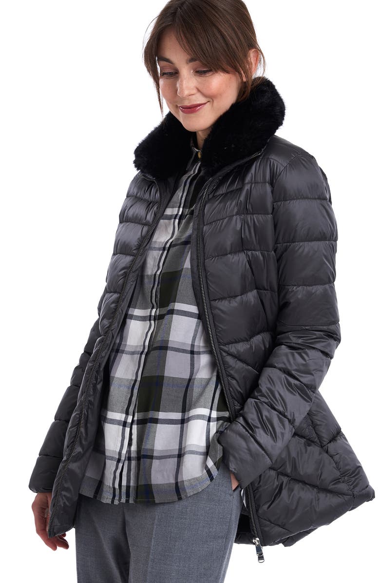 Barbour Shannon Mix Quilted Puffer Coat with Faux Fur Collar, Alternate, color, 
