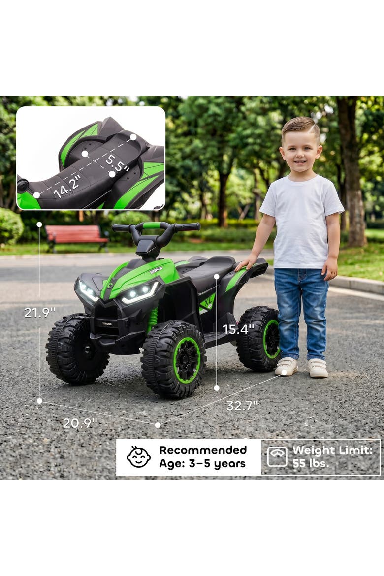 12V Kids ATV Quad Car with Forward & Backward, Wear-Resistant Wheels, Music, Alternate, color, Green