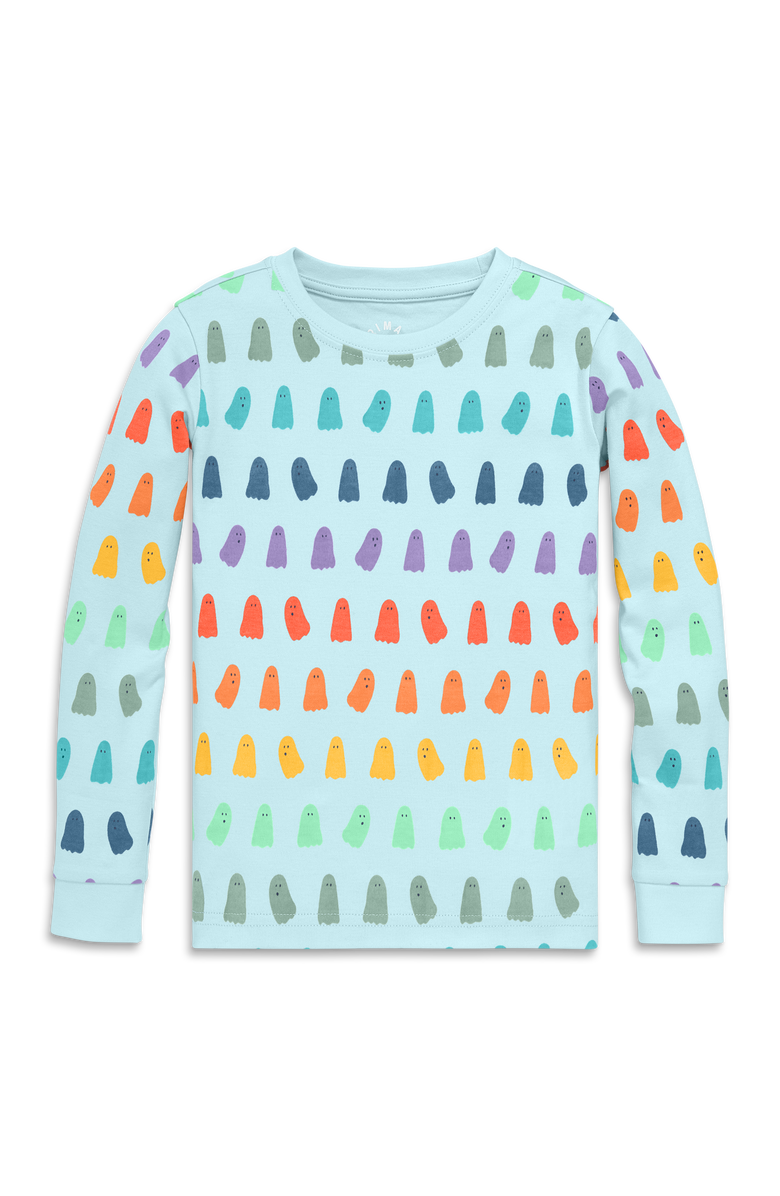 Primary Kids Organic Long Sleeve PJ Top in Rainbow Ghosts, Main, color, Saltwater Rainbow Ghosts