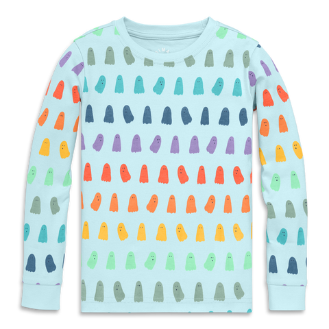 Kids Organic Long Sleeve PJ Top in Rainbow Ghosts (Toddler, Little Kid, & Big Kid)