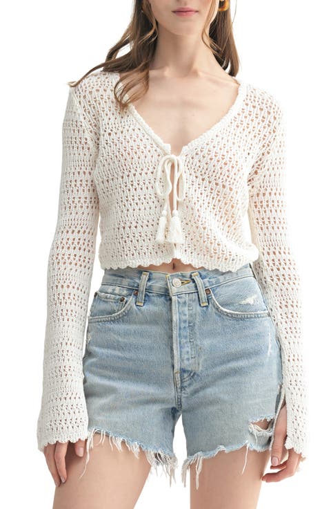Open Stitch Tie Front Cotton Cardigan