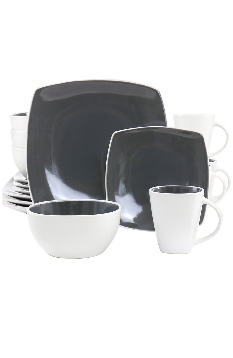Gibson Elite 16 Piece Stoneware Dinnerware Set, Main, color, Grey