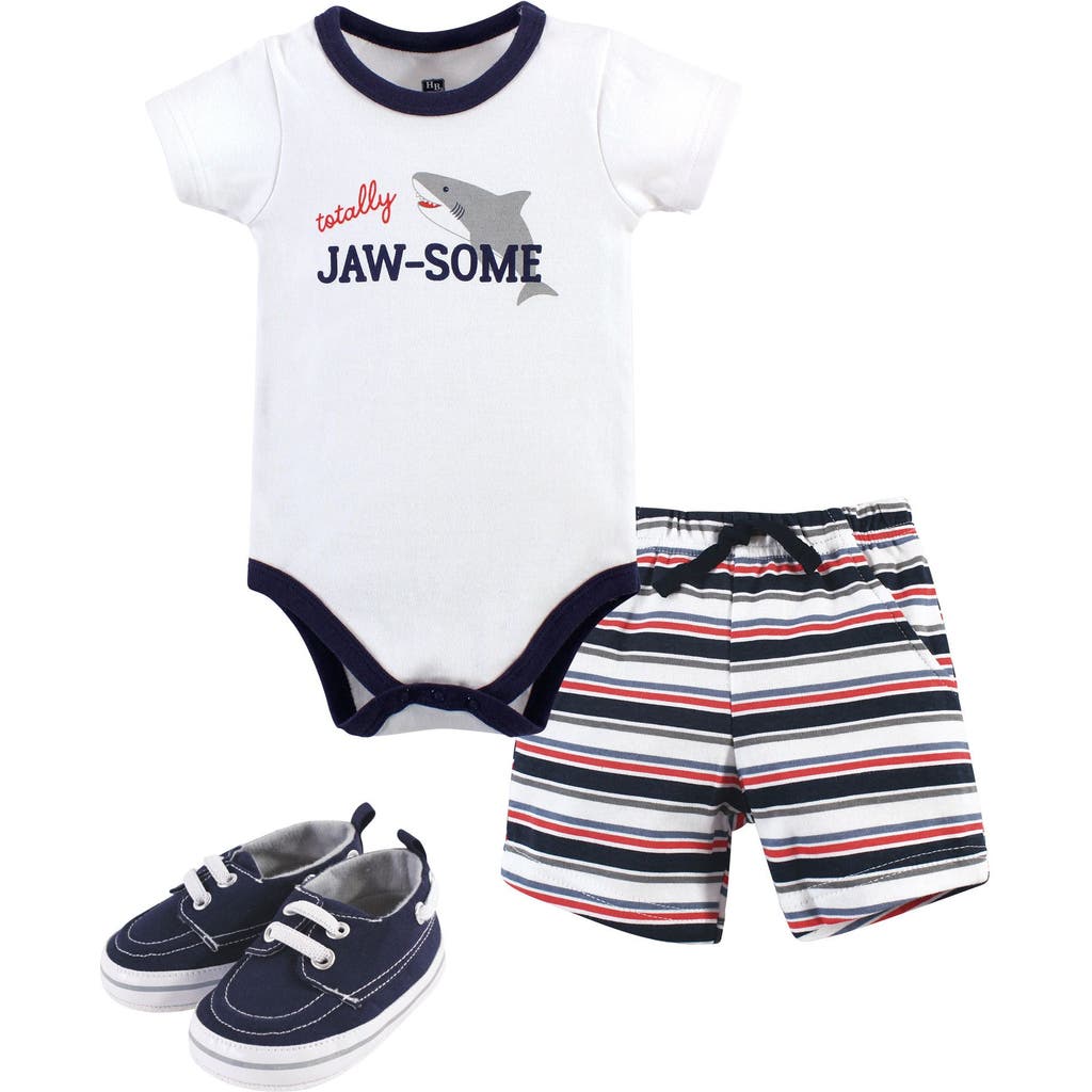 Hudson Baby Little Gent's Soft Cotton Bodysuit, Shorts & Footwear 3pk In Multi
