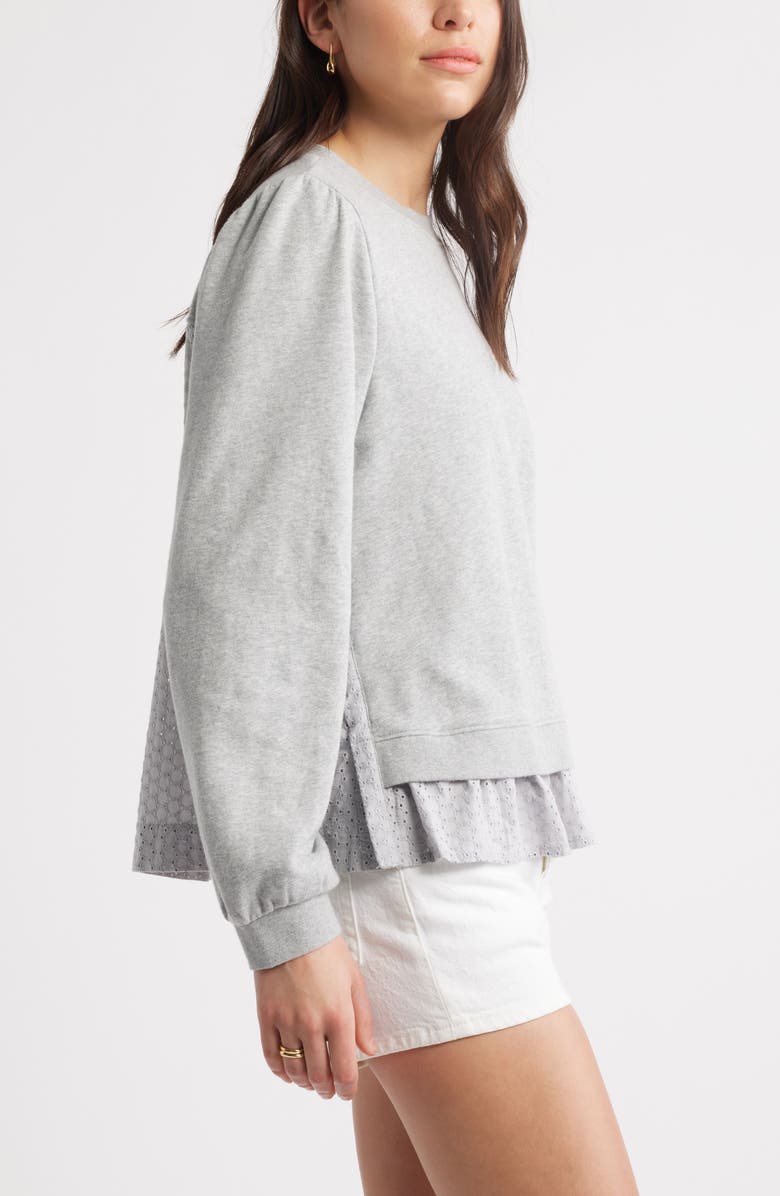 Caslon<sup>®</sup> Puff Shoulder Mixed Media Sweatshirt, Alternate, color, Grey Heather