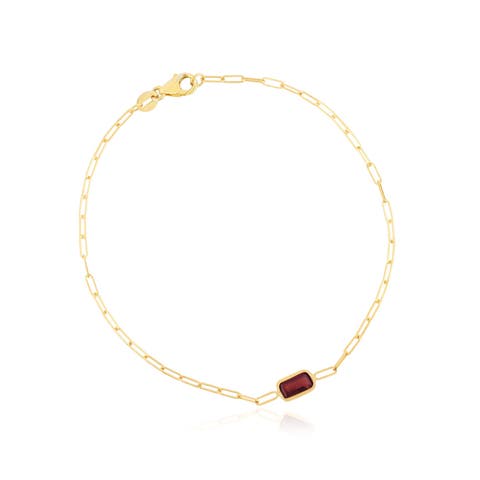 Garnet Bezel Paperclip Bracelet