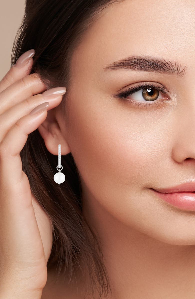 GLAZE JEWELRY Cubic Zirconia Cultured Pearl Drop Oval Hoop Earrings, Alternate, color, Silver