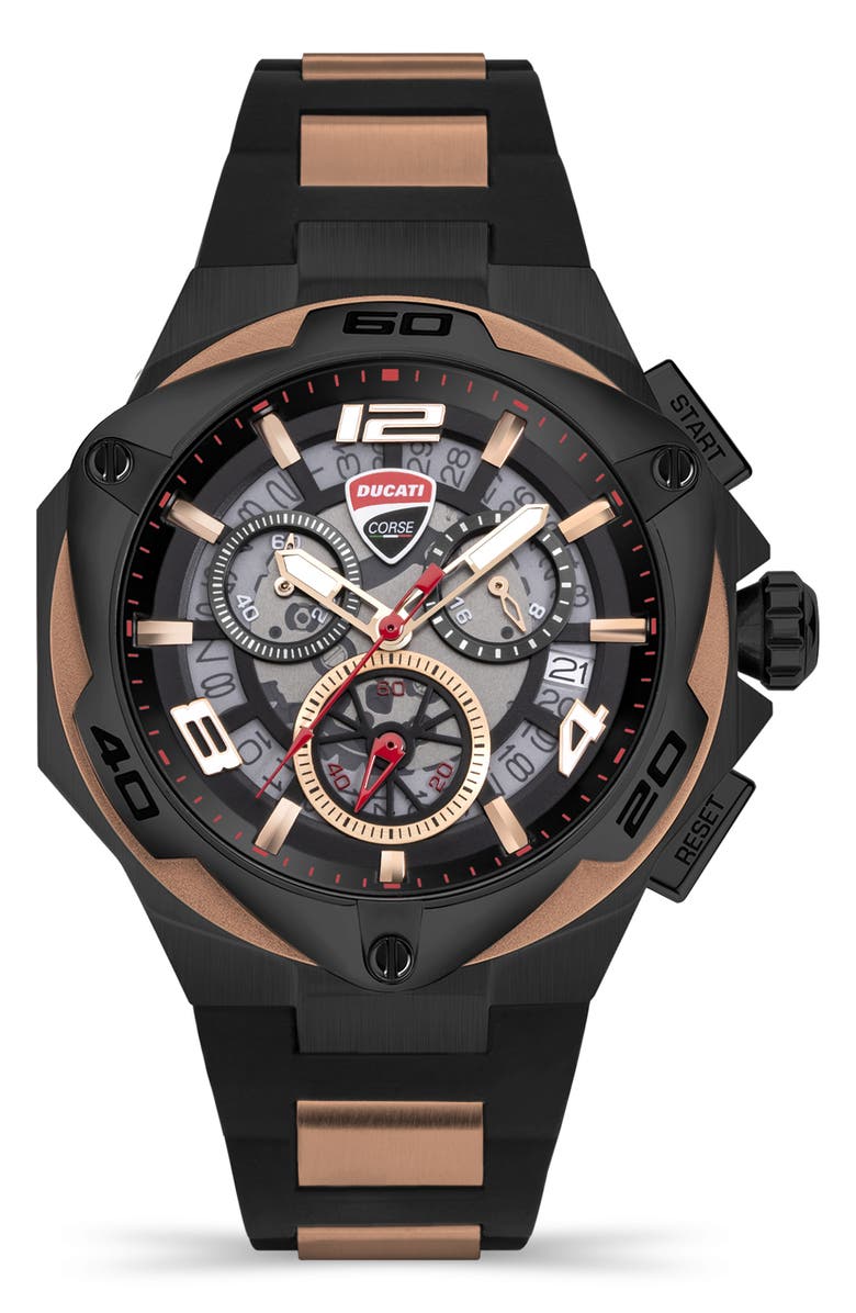 Ducati Corse Motore Chronograph Silicone Strap Watch, 49mm, Main, color, Black Multi