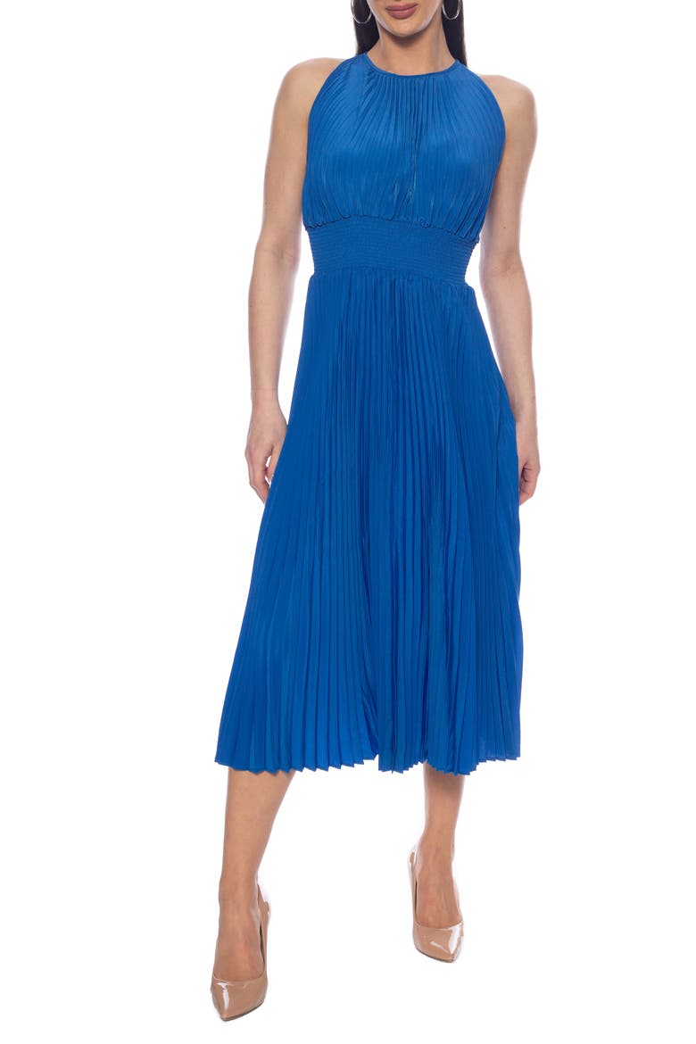 Pleated Sleeveless Midi Dress, Main, color, ROYAL