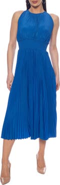 Oleg Cassini Pleated Sleeveless Midi Dress