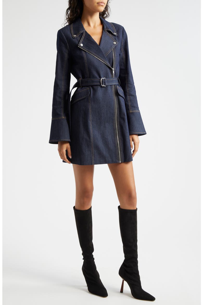 Evie Moto Long Sleeve Denim Minidress, Alternate, color, INDIGO