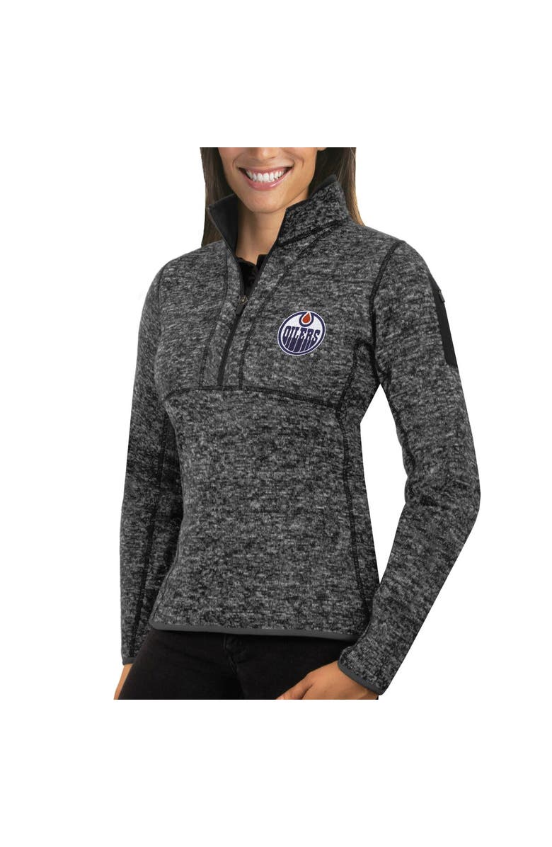ANTIGUA Women's Antigua Charcoal Edmonton Oilers Fortune Half-Zip Sweatshirt, Main, color, 