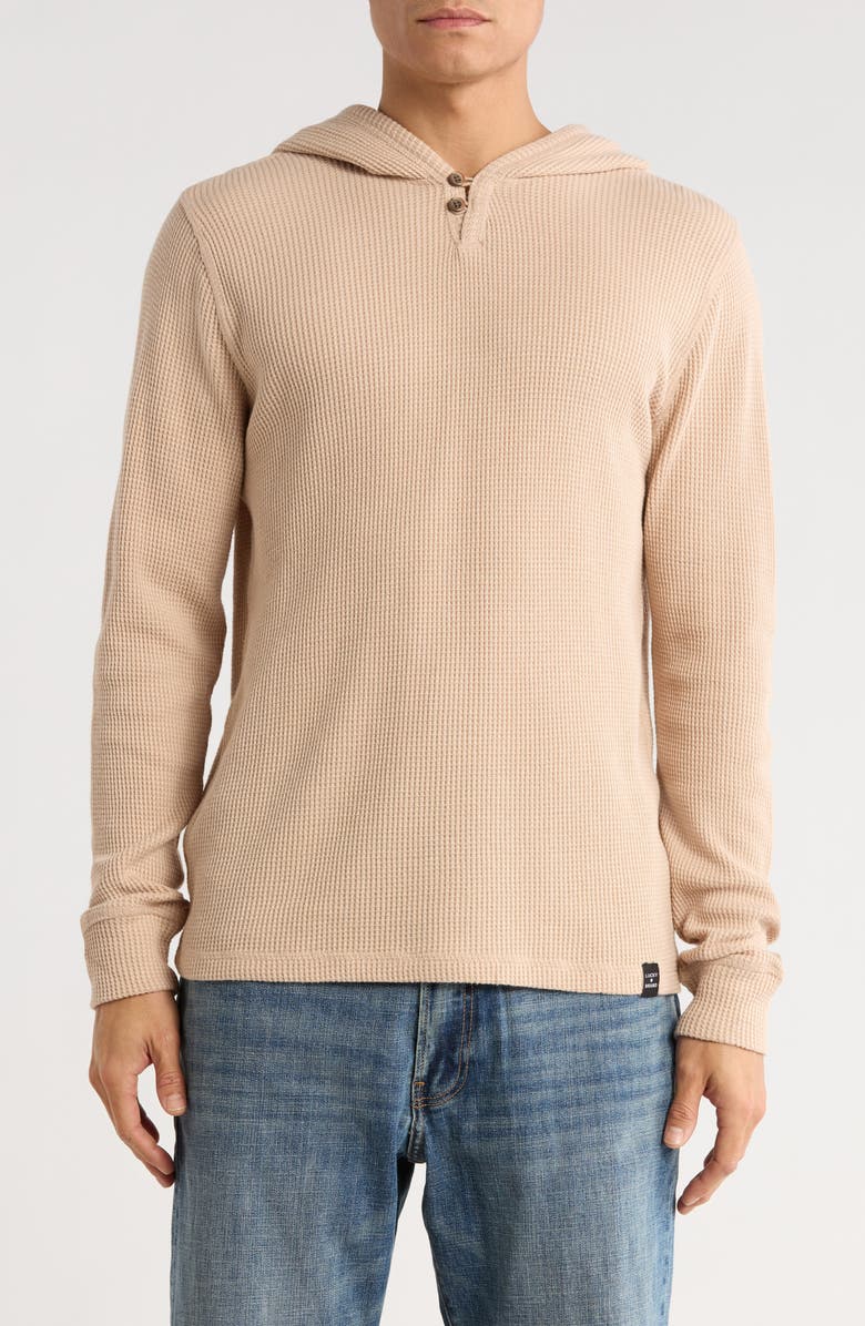 Lucky Brand Waffle Fleece Henley Hoodie, Main, color, Nougat