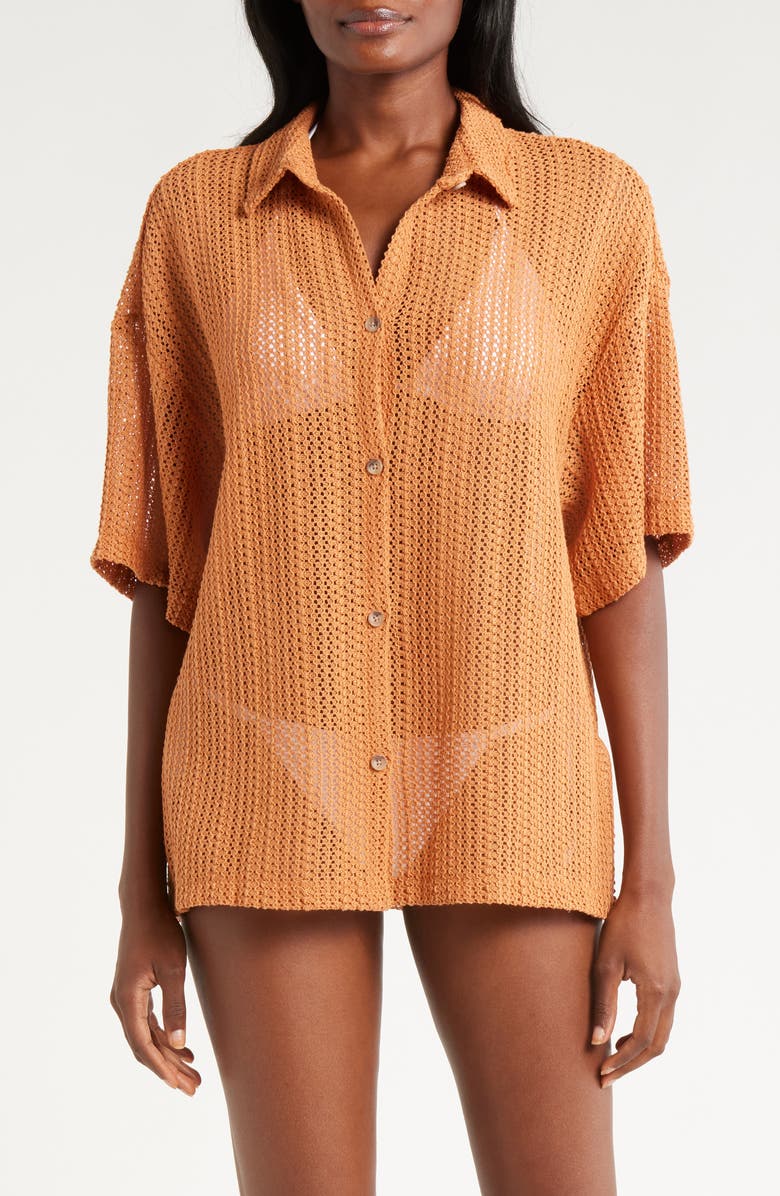 Billabong Largo Sheer Open Knit Cover-Up Shirt, Alternate, color, 