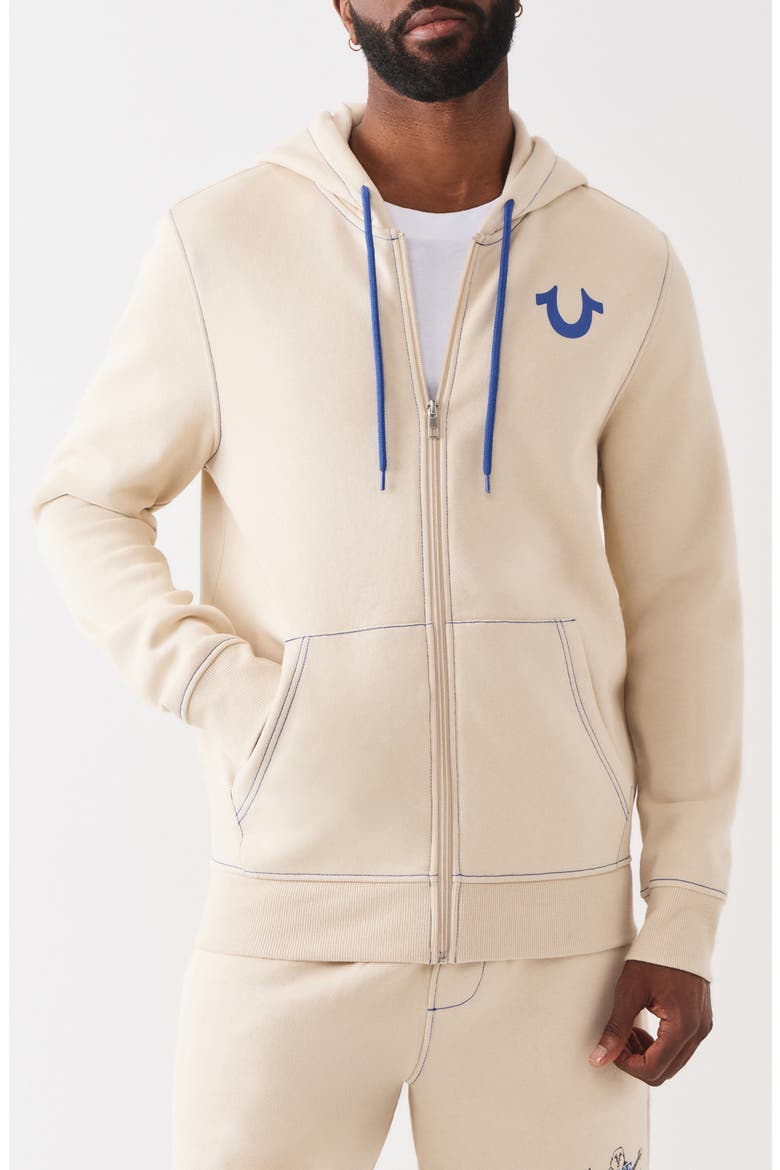 Contrast Stitching Zip Hoodie, Main, color, FOG