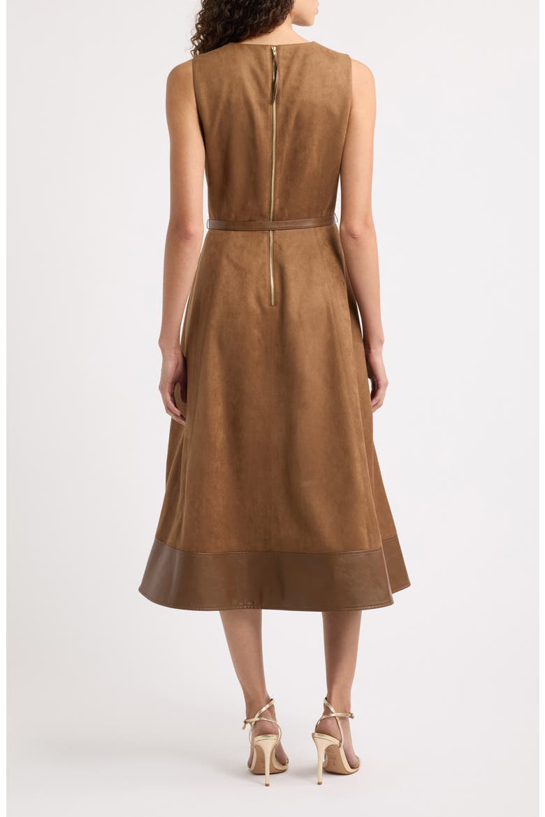 Faux Suede & Faux Leather Midi Dress, Alternate, color, DARK SABLE