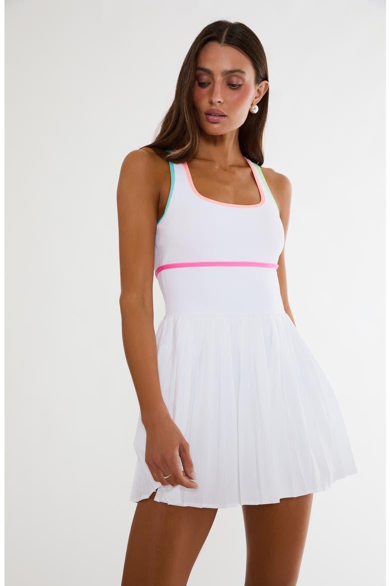 Antonia Pleated Minidress, Alternate, color, HIBISCUS COVE WHITE