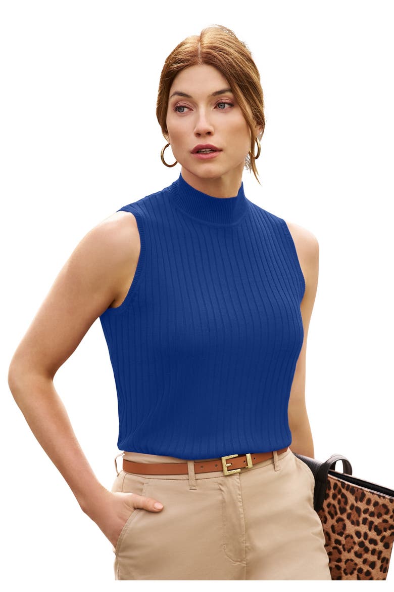 Ribbed Sleeveless Shell, Main, color, DARK SAPPHIRE