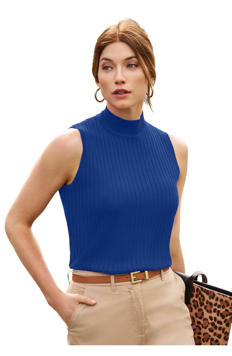 Jessica London Ribbed Sleeveless Shell, Main, color, Dark Sapphire