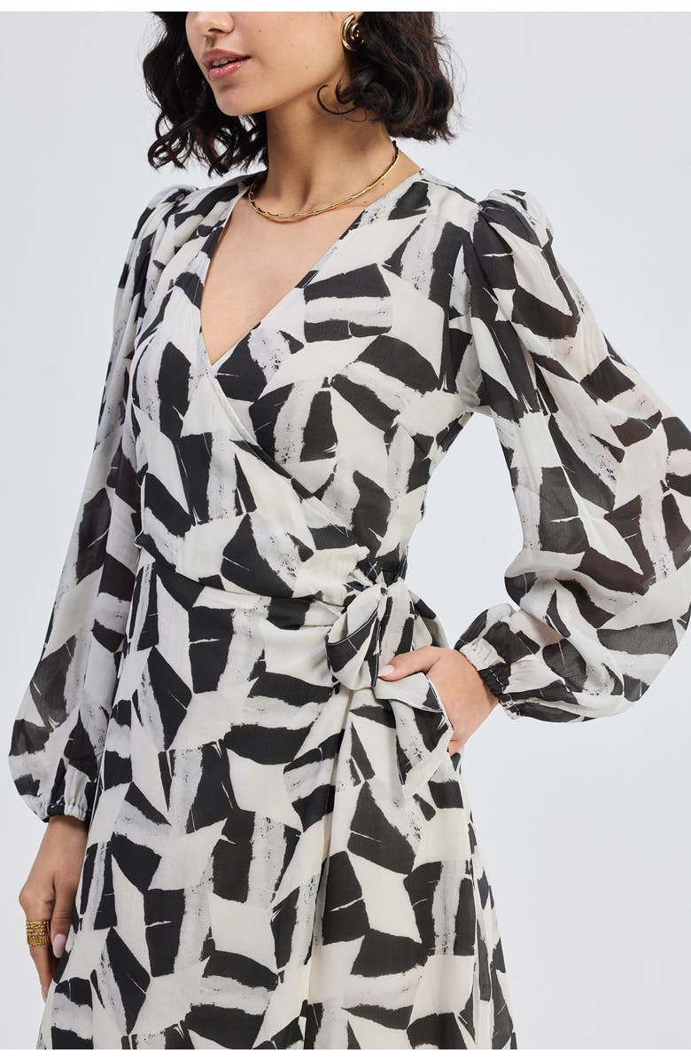 Reistor Midi Wrap Dress in Abstract Mosaic, Alternate, color, 