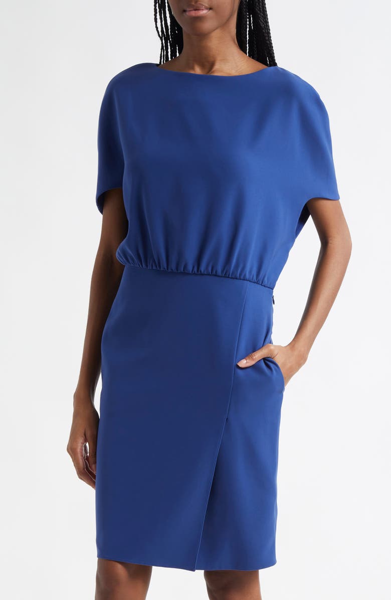 Emporio Armani Cady Cape Sleeve Dress, Alternate, color, Cobalt Blue