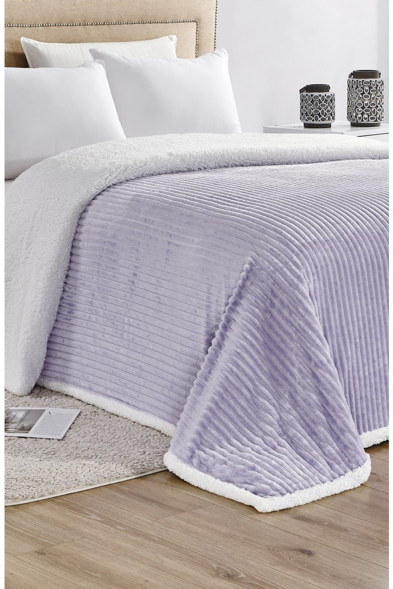 Plush Reversible Plain Weave Corduroy Faux Shearling Throw Blanket, Alternate, color, LILAC