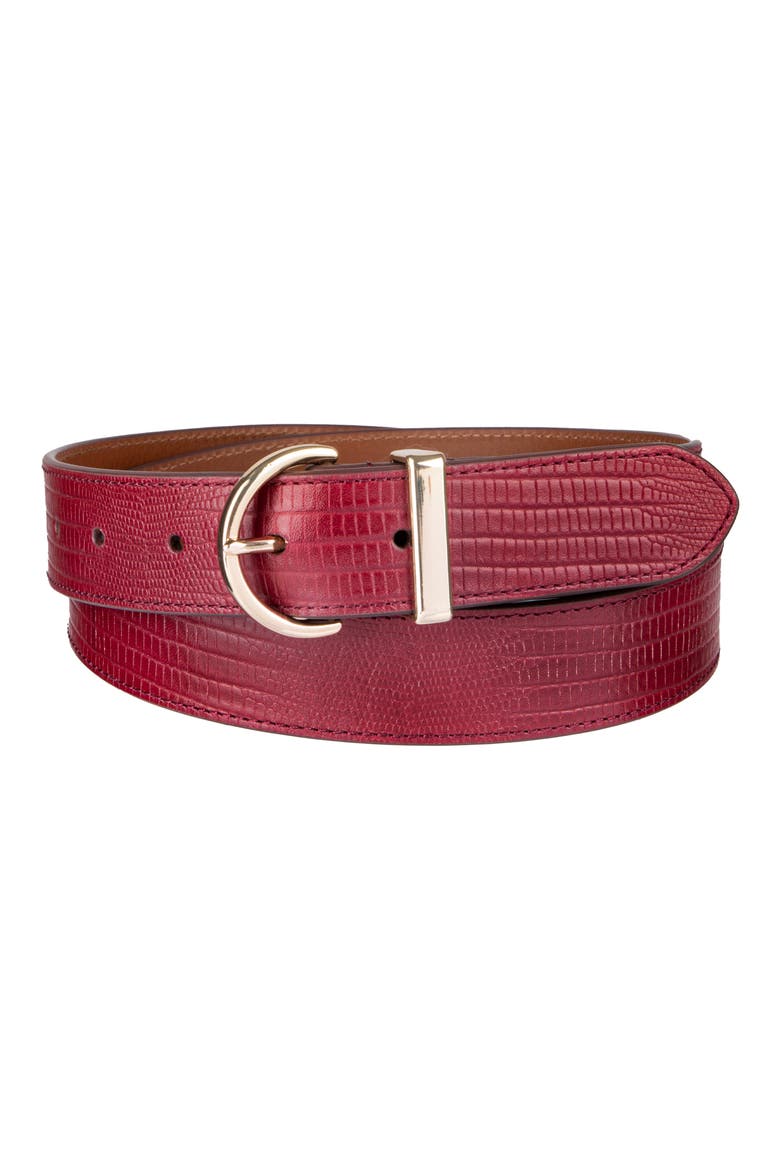 Lizard Embossed Leather Belt, Alternate, color, BURGUNDY