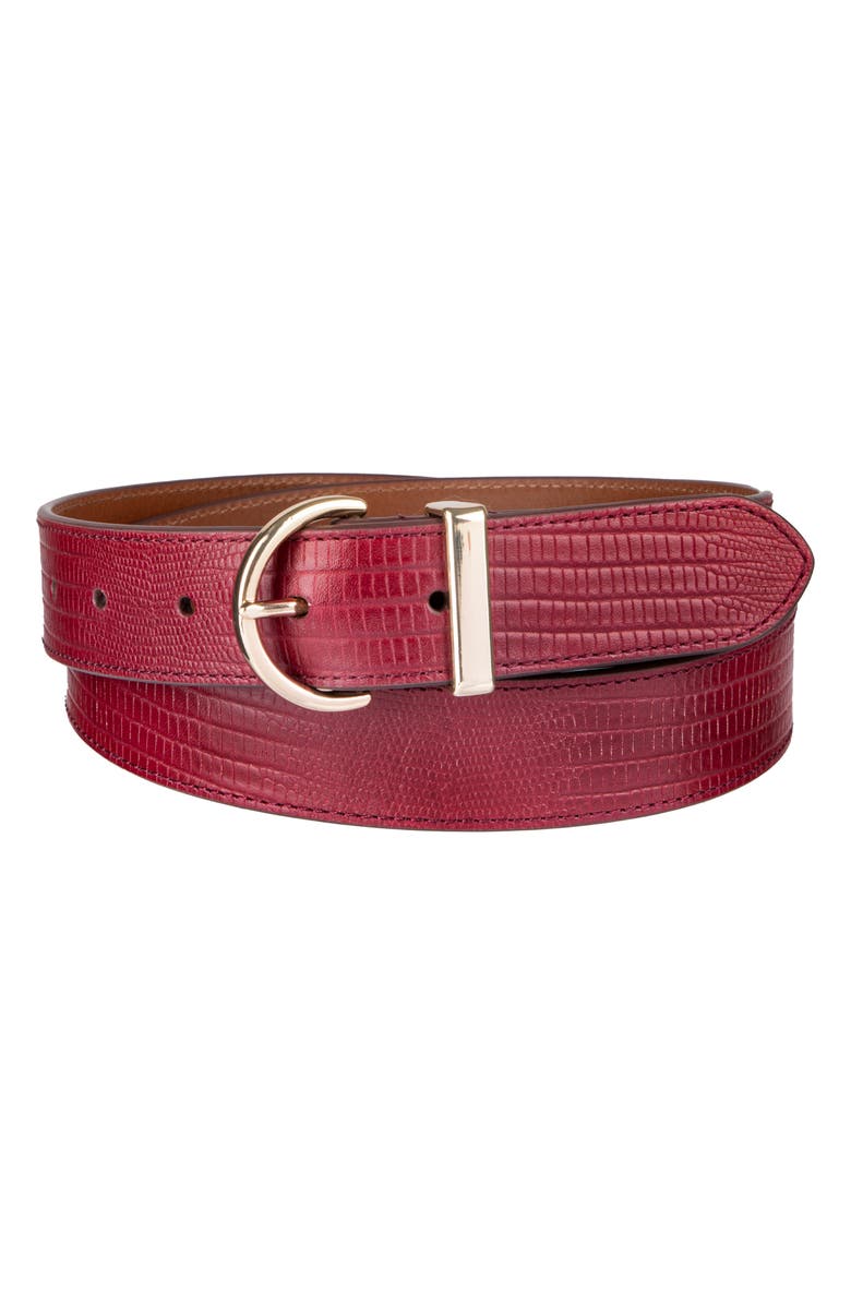 Cole Haan Lizard Embossed Leather Belt, Alternate, color, Burgundy