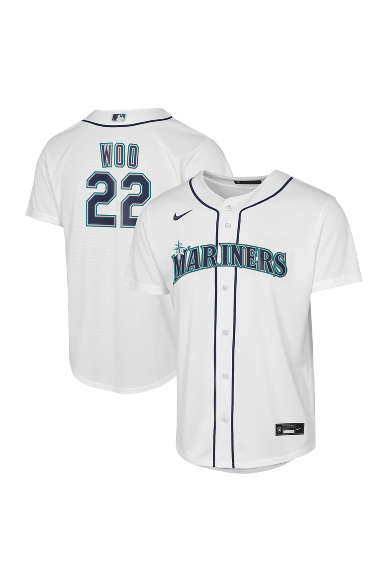 Youth Nike Bryan Woo White Seattle Mariners Home Baseline Jersey, Main, color, White