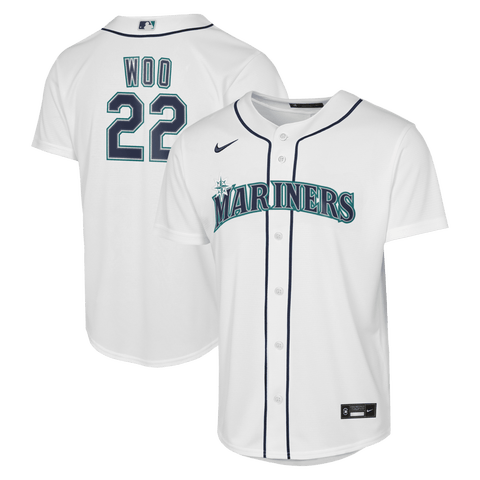 Youth Nike Bryan Woo White Seattle Mariners Home Baseline Jersey