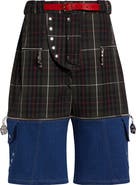 Chopova Lowena Tartan Extension Shorts with Detachable Denim Panels