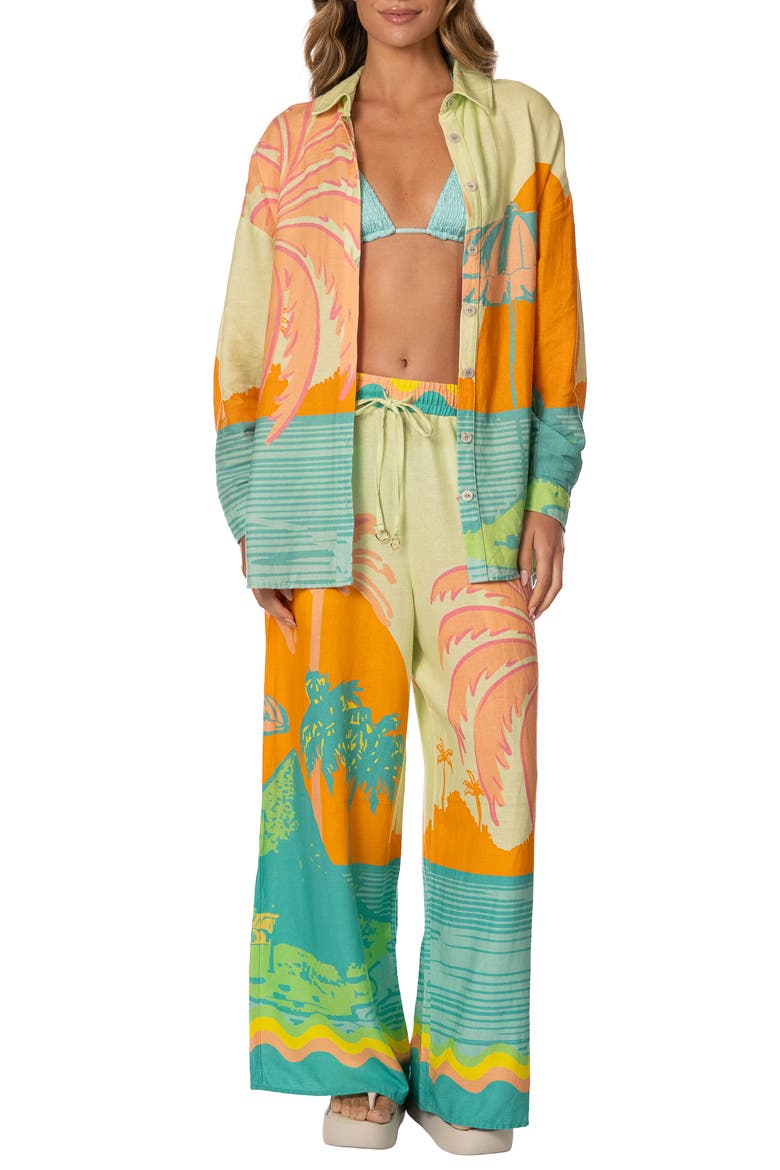 Pastel Mirage Ophelia Wide Leg Cover-Up Pants, Alternate, color, OPEN GREEN