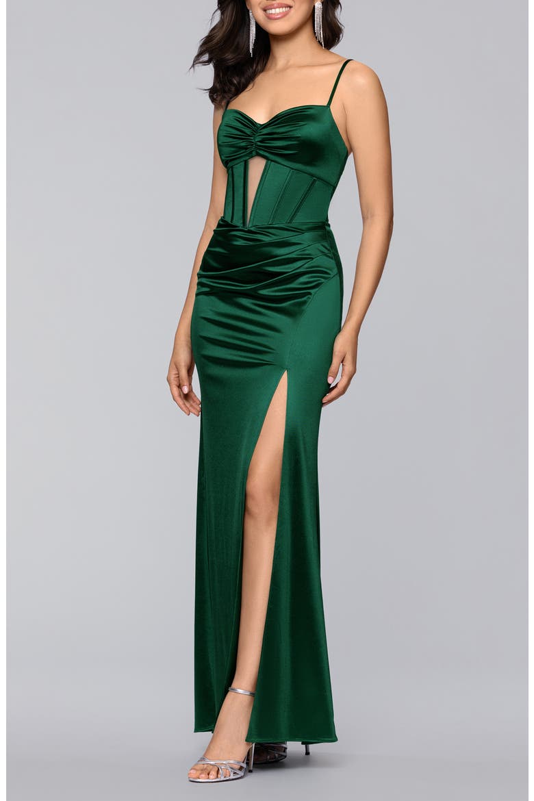 Corset Satin Column Gown, Alternate, color, HUNTER