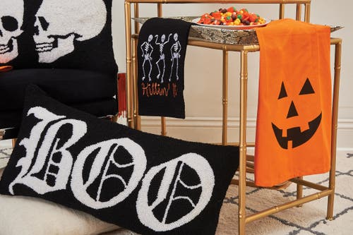C & F Home C&f Home Killin' It Skeleton Halloween Embroidered Waffle Weave Cotton Kitchen Towel In Black