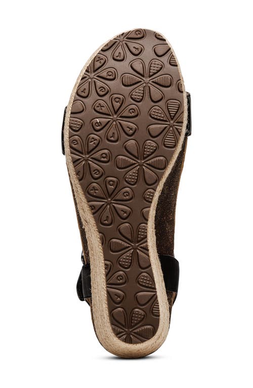 Aetrex Women Sydney Quarter Strap Espadrille Wedge Sandal In Black In Black