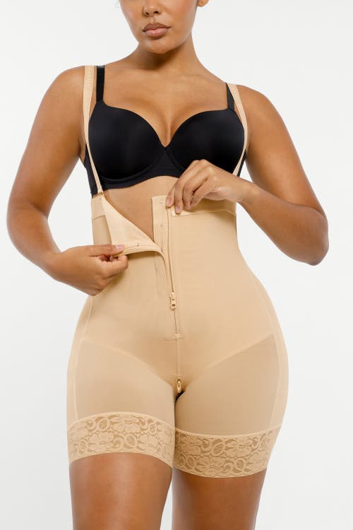 Shapellx Firm Tummy Compression Bodysuit Shaper With Butt Lifter In Cream Beige