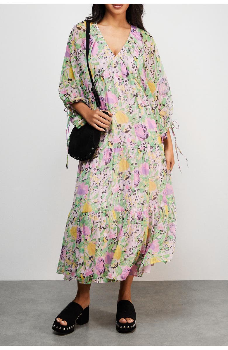 Warehouse Chiffon Batwing Midi Dress, Alternate, color, Floral