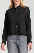 APNY Ruffle Long Sleeve Crop Button-Up Shirt