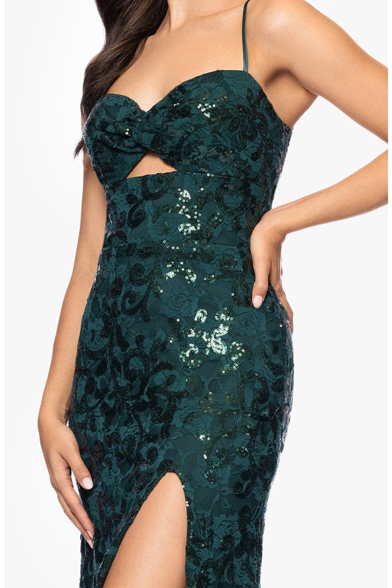 Sequin Floral Lace Cutout Detail Gown, Alternate, color, HUNTER