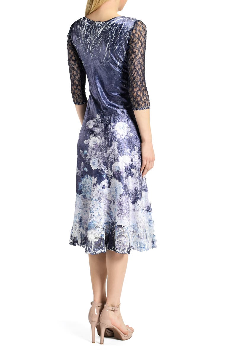 Komarov Floral Print Charmeuse & Lace Cocktail Midi Dress, Alternate, color,