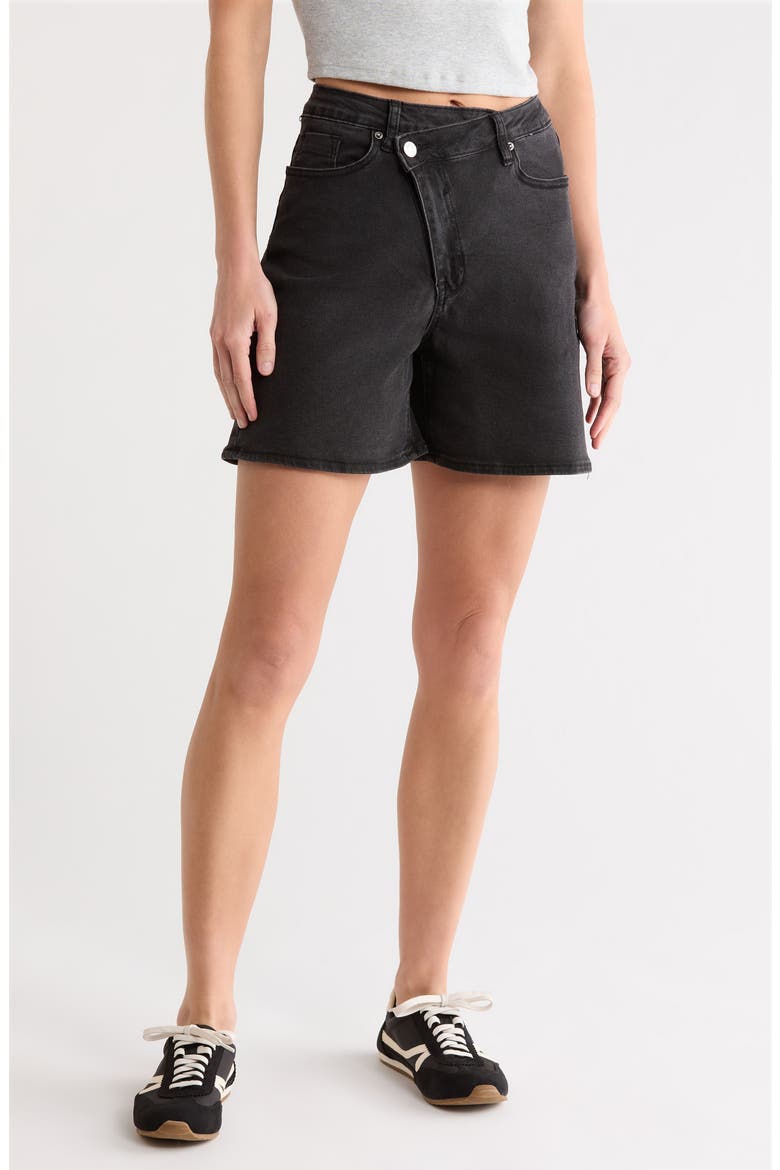 Cross Waist Bermuda Shorts, Main, color, WASHED BLACK