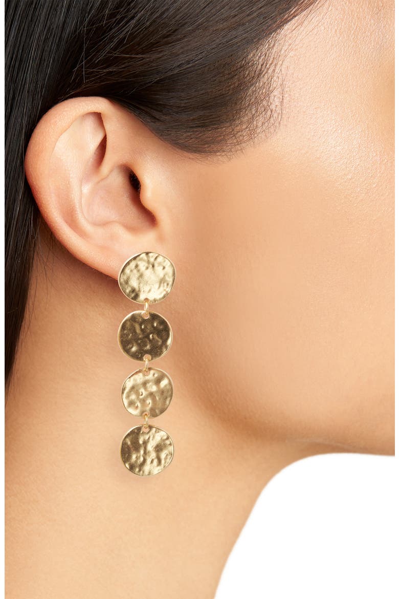 Hammered Coin Drop Earrings, Alternate, color, GOLD