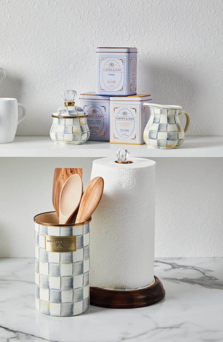 MACKENZIE CHILDS Sterling Check Lidded Sugar Bowl, Alternate, color, Grey/ White