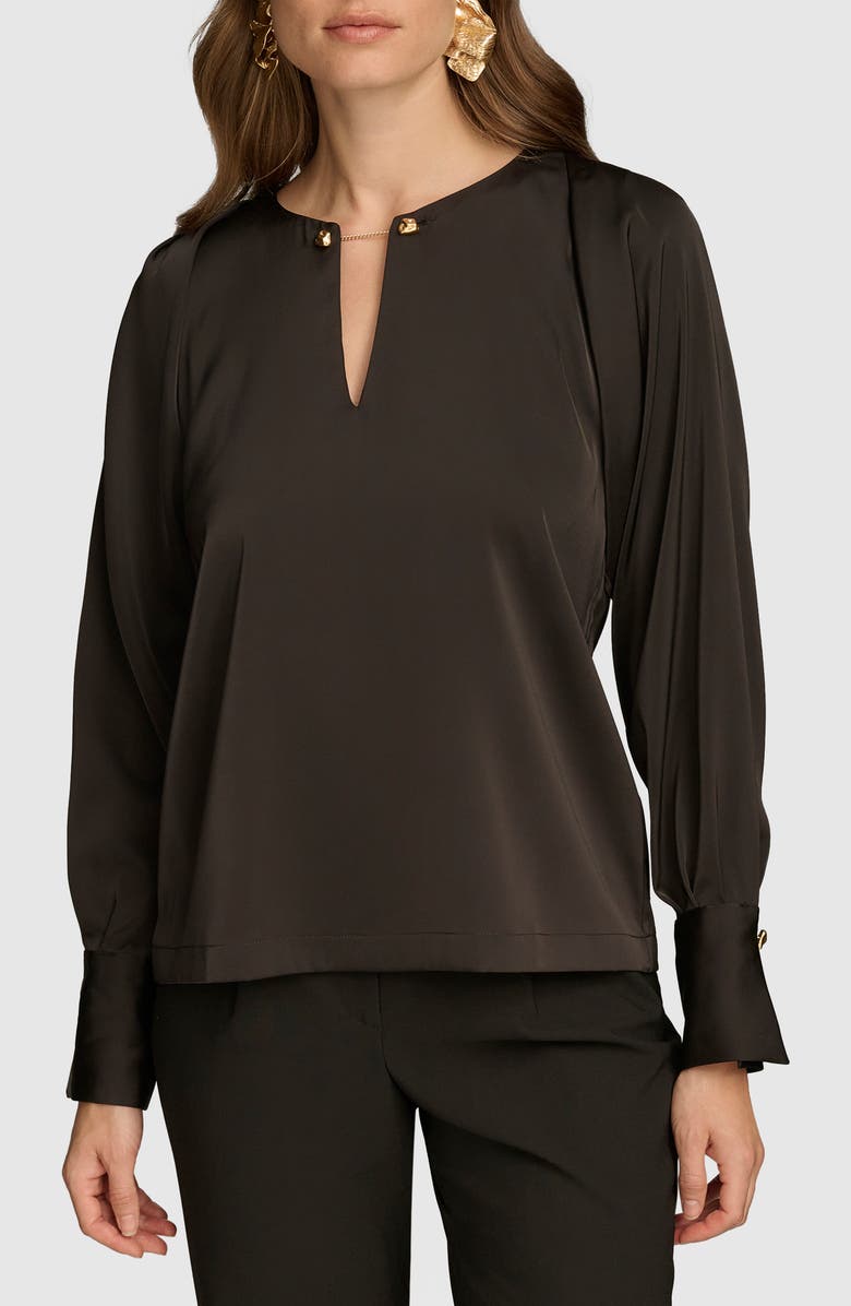 Donna Karan New York Chain Long Sleeve Crepe Top, Alternate, color, Black