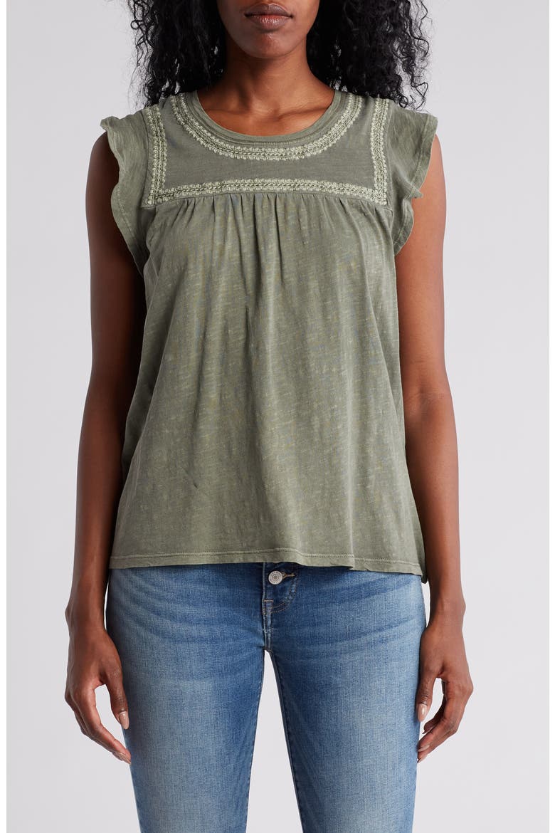 Embroidered Cotton Slub Tee, Main, color, AGAVE GREEN