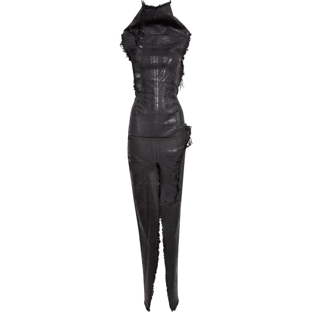 Rick Owens Concordians Etna Megacrust Denim Dress In Black