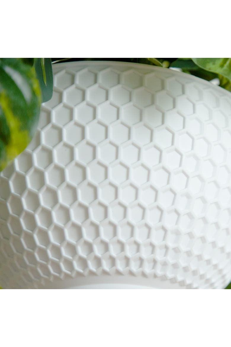 24-inUV Resistant Artificial Pothos with 50 Warm White LED Lights in White Hanging Basket, Alternate, color, Green