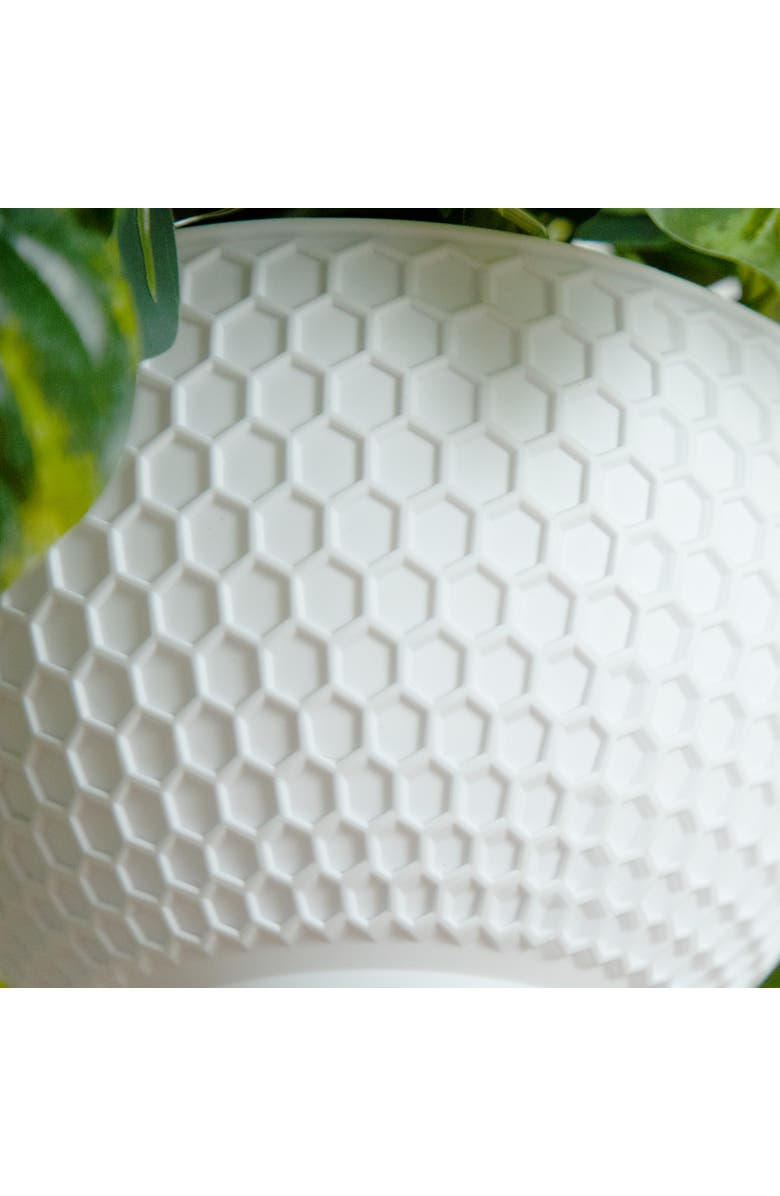 NEARLY NATURAL 24-inUV Resistant Artificial Pothos with 50 Warm White LED Lights in White Hanging Basket, Alternate, color, Green