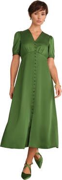 HOBBS LONDON Button Front Puff Sleeve Midi Dress